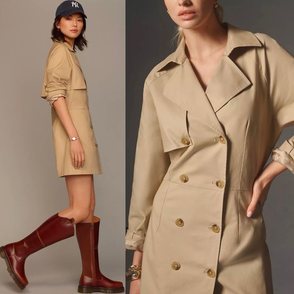 NWT Anthropologie Mare Mare Trench Coat Dress Beige Neutral - Picture 7 of 8